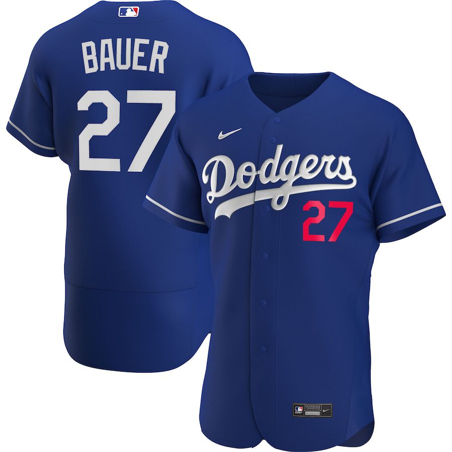 Mens Los Angeles Dodgers #27 Trevor Bauer Nike Royal Alternate Authentic Player MLB Jerseys->los angeles dodgers->MLB Jersey